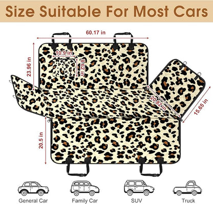 NECKORY Waterproof Dog Car Seat Cover for Back Seat - Durable, Scratch Proof Pet Hammock with Nonslip Design & Storage Pockets, Fits Cars, SUVs, Trucks- S, Leopard/Black