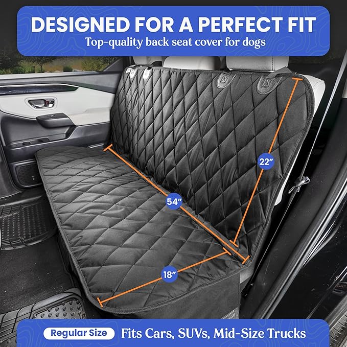 4Knines Back Seat Pet Cover for Dogs w/o Hammock – 54" Wide, Waterproof Car Seat Cover, Non-Slip, Heavy-Duty – Fits Cars, SUVs, Small Trucks – 2 Seat Belt & Latch Access – Back Seat Protector (Beige)