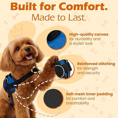 Bark Appeal Blue No-Pull Dog Harness for Extra Small Sized Pets – Adjustable, Reflective Vest with 3 Leash Clips for Added Control, Easy Walks & Training – XS