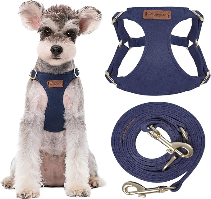 Puppytie No Pull Small Dog Harness with Multifunction Dog Leash,Lightweight Soft Adjustable No Choke Escape Proof Pet Harness Vest Pet Harness Vest,Navy,S