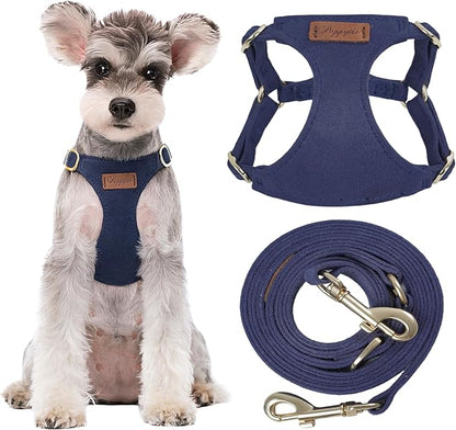 Puppytie No Pull Small Dog Harness with Multifunction Dog Leash,Lightweight Soft Adjustable No Choke Escape Proof Pet Harness Vest Pet Harness Vest,Navy,S