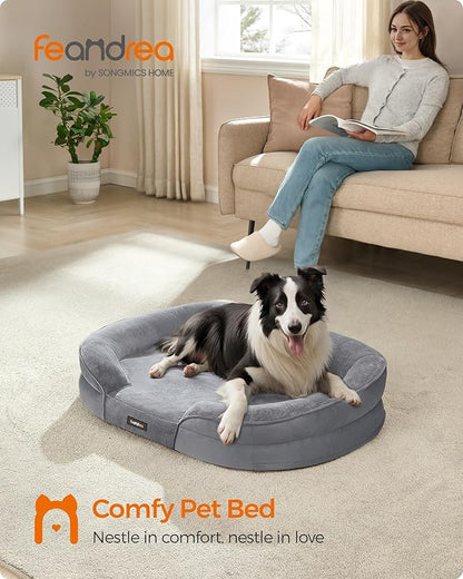 Feandrea Dog Bed, Large Orthopaedic Dog Sofa Bed, 36 x 27 x 7 Inches, Egg Crate Foam, Waterproof Liner, Raised Edges, Removable and Machine Washable Cover, Non-Slip, Light Gray UPGW282G01