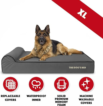 The Dog’s Bed Orthopedic Headrest Dog Bed XL Grey/Black, Memory Foam, Pain Relief for Arthritis, Hip & Elbow Dysplasia, Post Surgery, Lameness, Waterproof Washable Cover, Veterinary Approved
