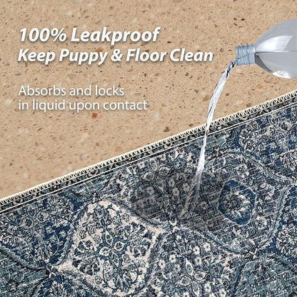 nunubaby Washable Pee Pads for Dogs, Stylish, Non-Slip and Leak-Proof Pee Pads. Reusable Potty Pads for Dogs for Crates and Floors.(Blue/Multi, 24" x36" )