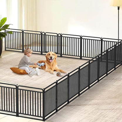 New Thickened Version Dog Playpen, 32 Inch Dog Fences for The Yard, Portable Outdoor Dog Playpen for Large/Medium/Small Dogs, Foldable Metal Dog playpen, with Doors (16 Panels, 32 Inch)