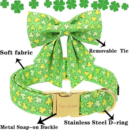 Unique style paws St. Patrick's Day Dog Bandana Clover Bandanas with Flower for Small Medium Large Boys Girls Dogs