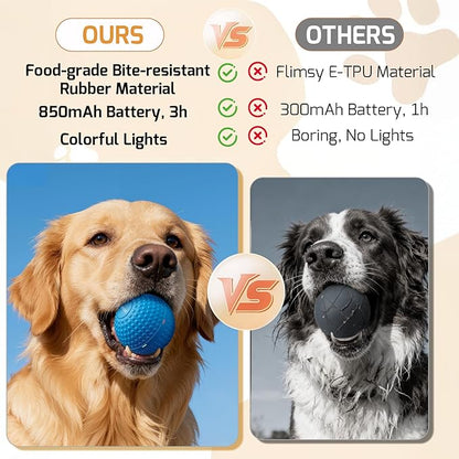 SNOYWEN Chew Resistant Smart Interactive Dog Balls, Durable Food-Grade Rubber Material, Automatic Moving, Bouncing, Rotating Toy with Light for Medium, Large Dogs, IPX7 Waterproof (Blue)