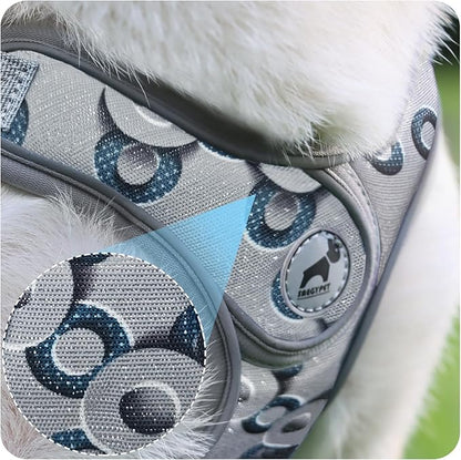 Dog Frenchie Harness with Leash Set, No Pull Adjustable Step in Vest Harness for Medium Dogs Walking and Running (M, Gray with Circle)