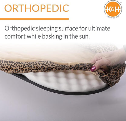 K&H Pet Products Bolster Kitty Sill Cat Window Perch Bed for Large Cats, Orthopedic Window Hammock Holds 40 lbs, Washable Cover, Indoor Windowsill Furniture Bed Seat - Tan/Leopard Unheated 14 X 24in