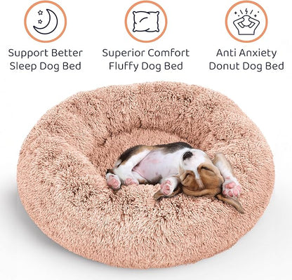 Petloox Donut Dog Bed - Premium Comfort for Anxiety Relief - Fluffy & Calming Design with Ultra-Plush Support | Cozy Round Dog Bed with Super Soft Circle Style (Size S Pink)