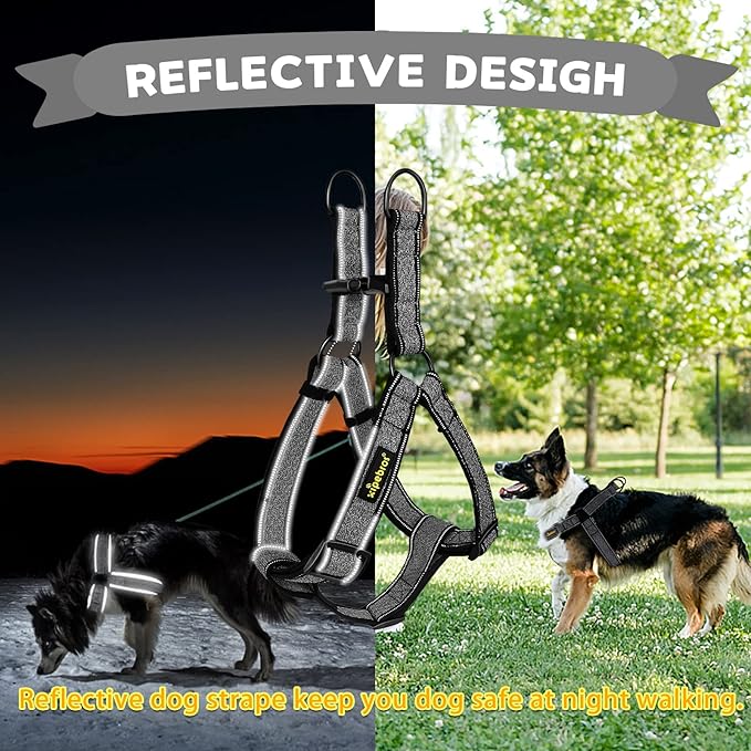 Xipebros No Pull Dog Harness with Reflective Adjustable,Stops Pets from Pulling and Choking On Walks for Large Dogs (Black, XXL)