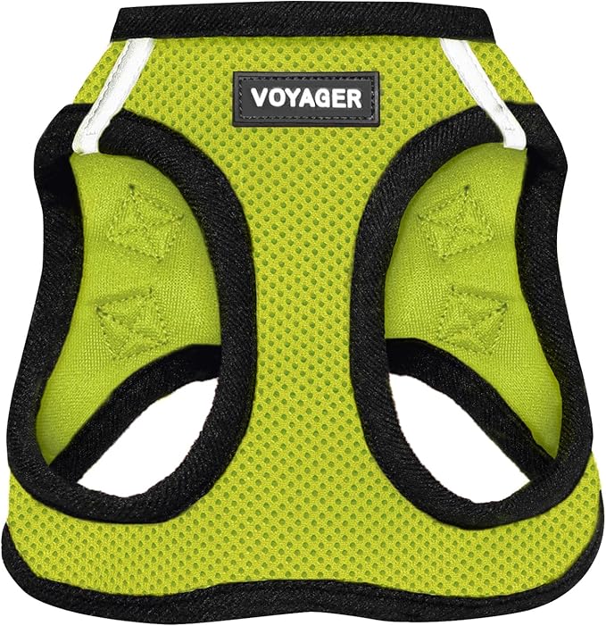 Best Pet Supplies Voyager Step-in Air Harness - All Weather Mesh, Reflective, No Pull Harness for Dogs, Cats - Secure with Hook & Loop Fastener, Buckle, Double D-Rings - Lime Green/Black Trim, S