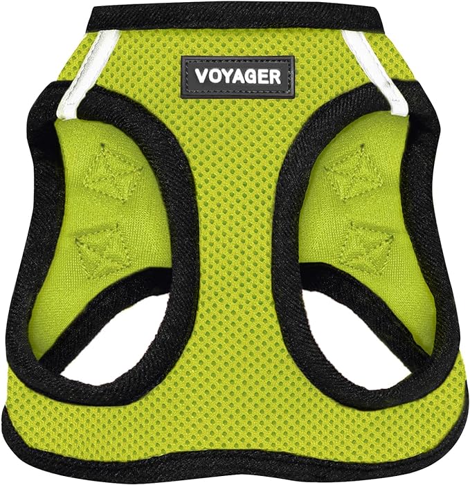 Best Pet Supplies Voyager Step-in Air Harness - All Weather Mesh, Reflective, No Pull Harness for Dogs, Cats - Secure with Hook & Loop Fastener, Buckle, Double D-Rings - Lime Green/Black Trim, L