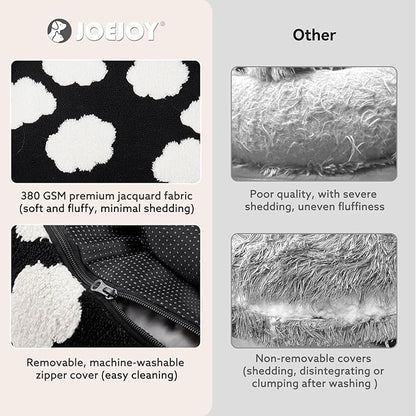JOEJOY Donut Large Dog Bed, Cute Round Calming Dog Bed with Removable Washable Cover, Orthopedic Pet Beds with Jacquard Shaggy Plush & Non Skid Bottom, Black