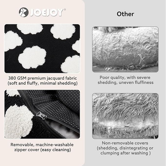 JOEJOY Donut Large Dog Bed, Cute Round Calming Dog Bed with Removable Washable Cover, Orthopedic Pet Beds with Jacquard Shaggy Plush & Non Skid Bottom, Black