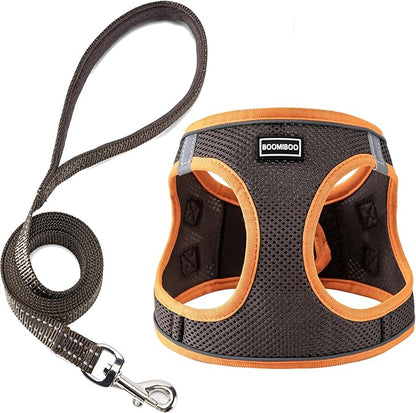 Dog Harness with Leash Set, No Pull Adjustable Reflective Step-in Puppy Pet Vest Harnesses for Small Medium Large Dogs and Cats,Brown L