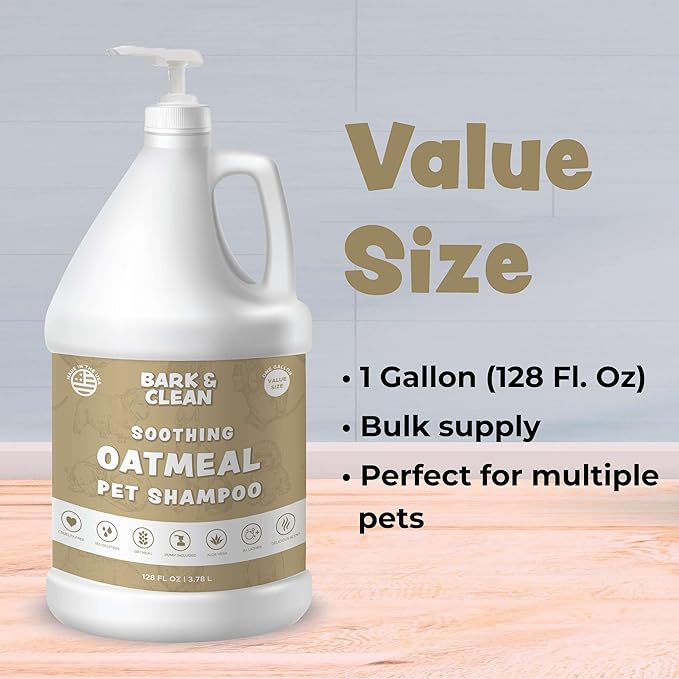 Oatmeal Dog Shampoo for Itchy Skin Relief - 1 Gallon with a Pump - Made with Coconut, Aloe Vera, Essential Oils, and More - Hypoallergenic Shampoo for Cleaning and Nourishing Dog Skin and Coat
