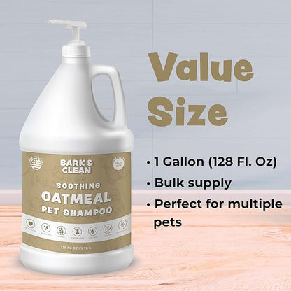 Oatmeal Dog Shampoo for Itchy Skin Relief - 1 Gallon with a Pump - Made with Coconut, Aloe Vera, Essential Oils, and More - Hypoallergenic Shampoo for Cleaning and Nourishing Dog Skin and Coat