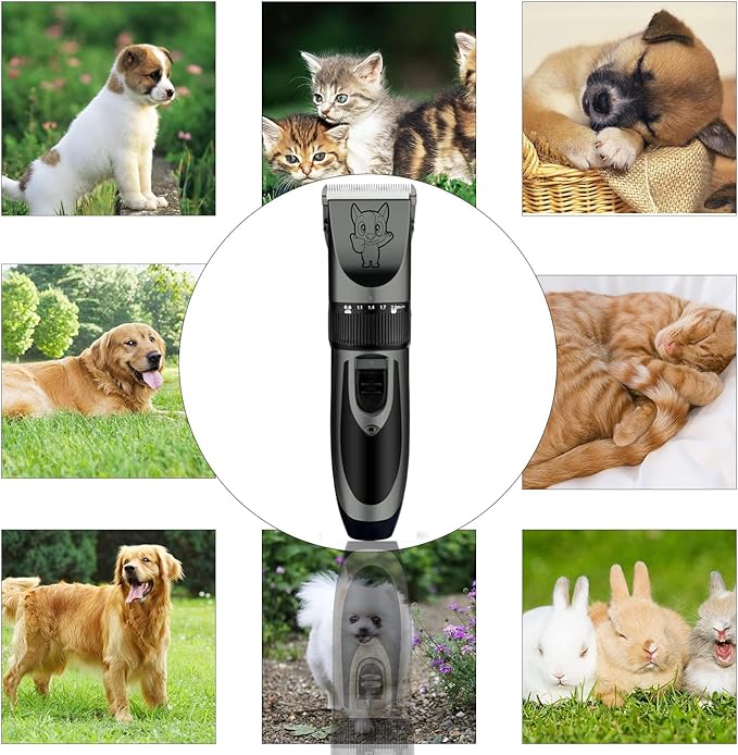 Highdas Dog Grooming Kit Clippers, Low Noise, Electric Quiet, Rechargeable, Cordless, Pet Hair Thick Coats Clippers Trimmers Set, Suitable for Dogs, Cats, and Other Pets(Grey)