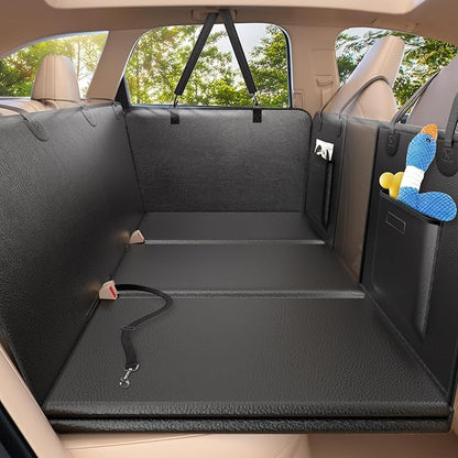 ROUWINNE Back Seat Extender for Dogs-Upgraded PU Leather, Hard Bottom Dog Car Seat Cover for Back Seat, Anti-Scratch Backseat Extender for Dogs,Waterproof Dog Hammock for Car, SUV, 420lbs