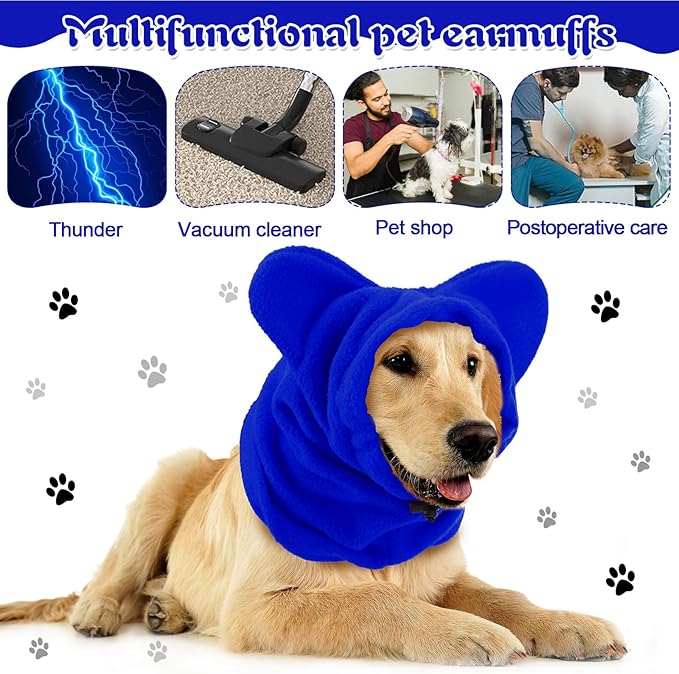 Clysee Winter Dog Hats Quiet Ears for Dogs Ear Muffs Pet Neck Warmer Scarf Hoodie Noise Protection Cover Beanie Head Wrap Costume for Pet Dog Cats(Blue,M)