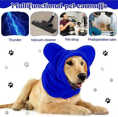 Clysee Winter Dog Hats Quiet Ears for Dogs Ear Muffs Pet Neck Warmer Scarf Hoodie Noise Protection Cover Beanie Head Wrap Costume for Pet Dog Cats(Blue,M)
