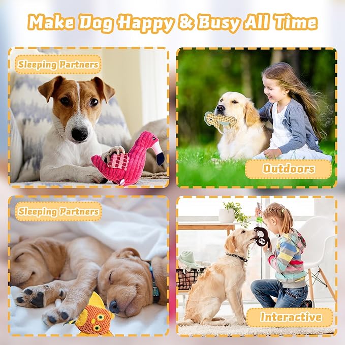 MRSOHRET 5 Pack Plush Dog Toys with Rope, Squeaky Dog Toys, Tug of War Dog Interactive Toy, Durable Dog Chew Toys for Large Dogs & Puppies