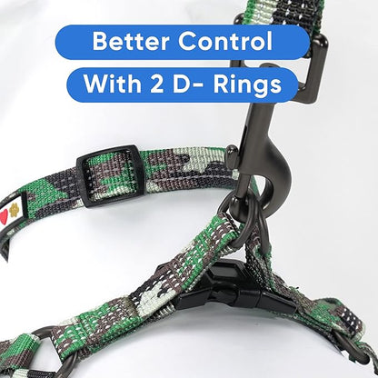 Pawtitas Reflective Step-in Dog Harness – Adjustable No-Pull Vest for Puppies to Seniors, Safe & Comfortable, L Camo Green