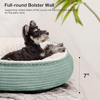 Love's cabin Round Donut Cat and Dog Cushion Bed, 25in Pet Bed for Small or Medium Dogs, Anti-Slip & Water-Resistant Bottom, Soft Durable Fabric Pet Beds, Washable Calming Cat Bed Apple Green Stripe