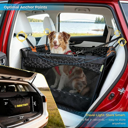 Dog Car Seat for Large Medium Dogs | Waterproof Half Hammock Back Seat Extender for Dogs with Hard Bottom | Alloy Twist-Lock Rods | 3 Mesh Windows | Removable Fleece Mat | Cars, SUVs, Trucks