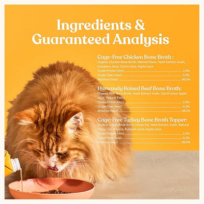 Made by Nacho Bone Broth Cat Food Topper for Hydration and Picky Eaters - Add Protein and Flavor to Your Dry Cat Food – 11 oz. (Pack of 4), Variety Pack