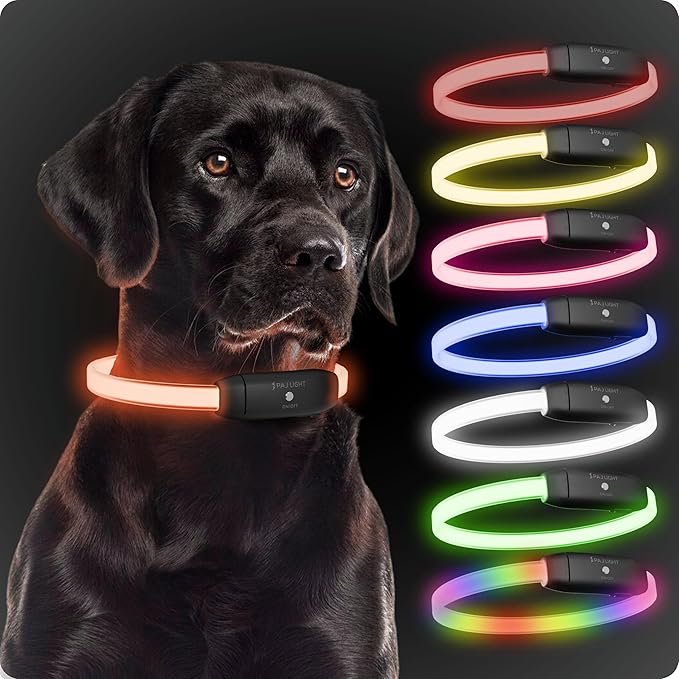 PAJ GPS – PAJ Light – Glowing LED Collar for Dogs – Cut-to-Fit (20–70 cm) – 100% Waterproof – 7 Color Modes – Night Safety & Visibility