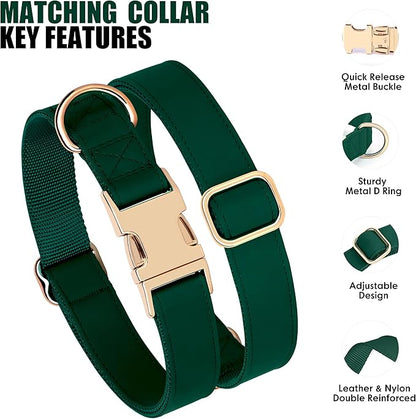 PET ARTIST Soft PU Leather Dog Collar and Leash Set, Bright & Stylish 5FT PU Leather Leash and Collar Set, Durable Pet Collars with Quick Release Metal Buckle for Large Dogs,Christmas Green,L(16-27")