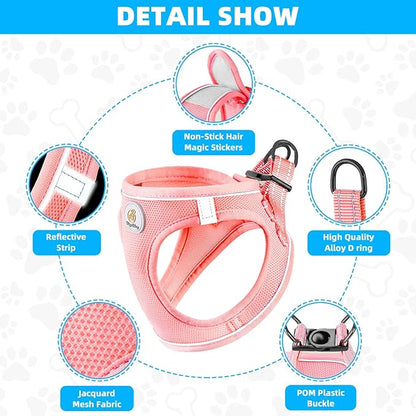 Hipubby Dog Harness and Leash Set, No Pull Soft Mesh Puppy Harness for Small Medium Dogs, Cats - Step in Reflective Breathable Lightweight Vest Harness for Walking, Training - Pink, S