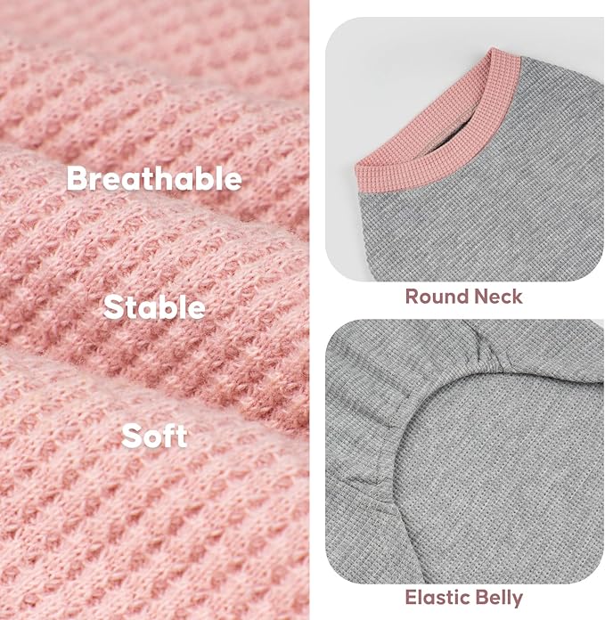 KYEESE 2Pack Dog Shirts Waffle for Small Dogs Stretchy T-Shirts Lightweight Tank Top Sleeveless Dog Vest Breathable Cat Shirt, Small, Pink+Grey