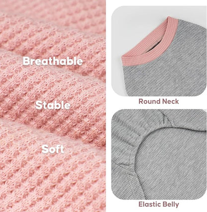 KYEESE 2Pack Dog Shirts Waffle for Small Dogs Stretchy T-Shirts Lightweight Tank Top Sleeveless Dog Vest Breathable, Large, Pink+Grey