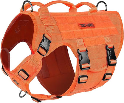 OneTigris Large Tactical Dog Harness, No Pulling Adjustable Dog Vest Harness, Heavy Duty Dog Harness with Handle, Large Hook and Loop Panels for Patch(Orange,M)