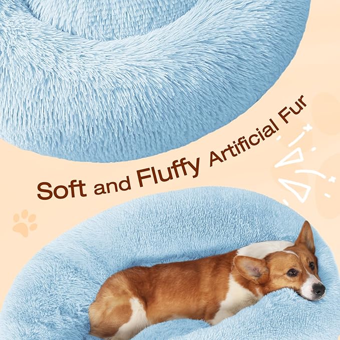 JOLLYVOGUE Dog & Cat Bed, Calming Anti-Anxiety Pet Bed for Small Dogs, Fluffy Donut Cushion for Small and Medium Pets (23")