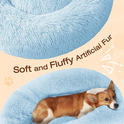 JOLLYVOGUE Dog & Cat Bed, Calming Anti-Anxiety Pet Bed for Small Dogs, Fluffy Donut Cushion for Small and Medium Pets (23")