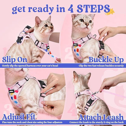 rabbitgoo Cat Harness and Leash for Walking, Escape Proof Soft Adjustable Vest Harnesses for Cats, Easy Control Breathable Reflective Strips Jacket, Purrty Pink, XS