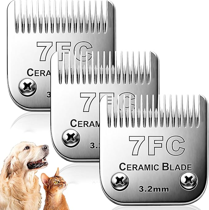 Dog Grooming Replacement Blades Compatible with Andis Dog Clipper, Dog Clipper Blades Compatible with Oster A5,Wahl KM-10 Series Dog Clipper,7FC Blades (3.2mm)