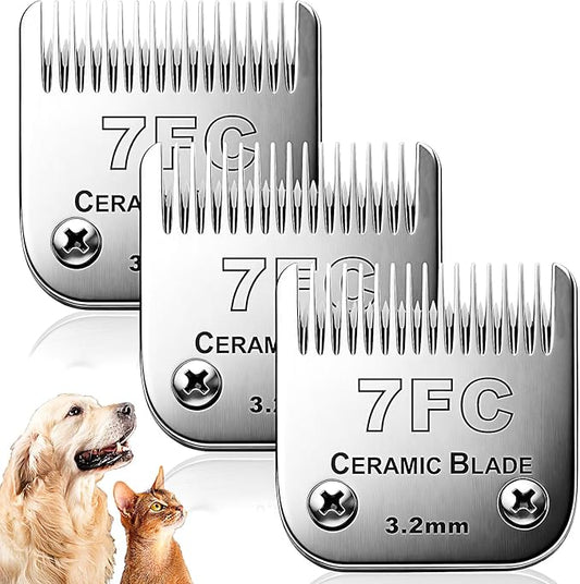 Dog Grooming Replacement Blades Compatible with Andis Dog Clipper, Dog Clipper Blades Compatible with Oster A5,Wahl KM-10 Series Dog Clipper,7FC Blades (3.2mm)