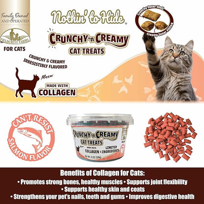Fieldcrest Farms Nothin’ to Hide Collagen Cat Treats – Crunchy & Creamy Cat Snacks, High-Protein Healthy Treats for Skin, Coat & Joint Support, Salmon Flavor, 8 oz. Resealable Tub