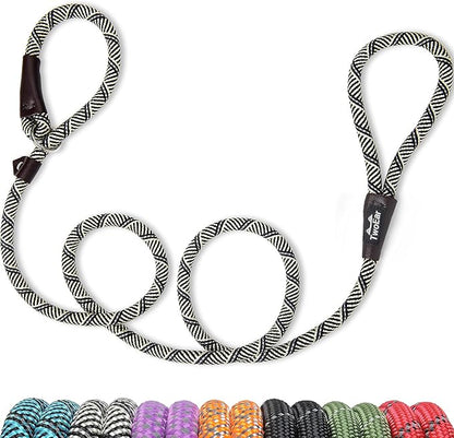 TwoEar 6FT Slip Lead Dog Leash, Heavy Duty Slip Leash for Dogs with Highly Reflective, Strong Rope Slip Leads No Pull Pet Training Leashes for Small Dogs (3/8", Grey)