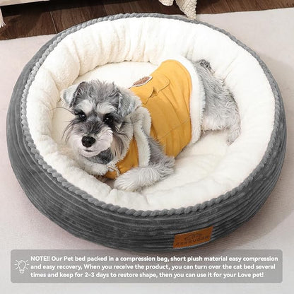 Zerbuger 23in Round Cat Dog Bed for Large Medium Small Dogs Cats, Machine Washable Sleeping Sofa, Non-Slip Bottom Breathable Soft Calming Pet Cuddler for Indoor/Outdoor/Car/Cage, Dark Grey