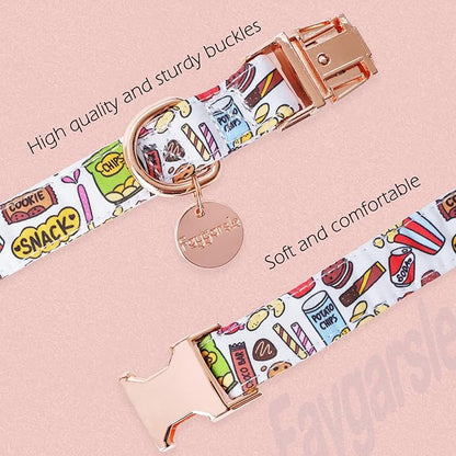 Faygarsle Snack Pattern Dog Collar for Small Medium Large Dogs Cute Puppy Collars for Female Dogs for Summer Spring Wedding Necklace Girl Dog Collar L