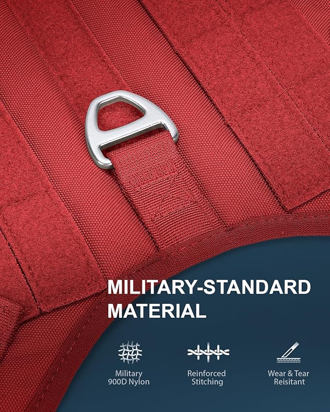FAYOGOO Tactical Dog Harness for Large Dogs - Dog Harness Escape Proof with Handle - No Pull Military Service Dog Vest with Removable Patches for Walking,Training (Red, L(Chest:27-32"))