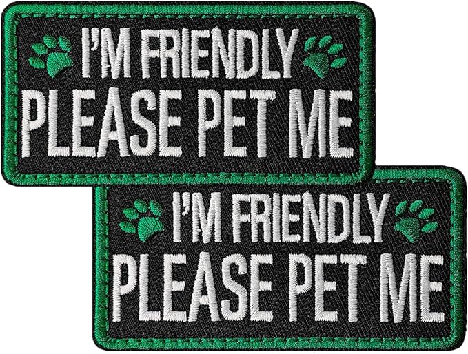 TACVEL 2 Pieces I'm Friendly Please Pet Me Dog Patches, Service Dog Patches with Hook Backing for Service Animal Vests, Harnesses