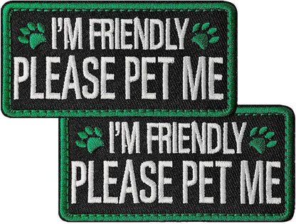 TACVEL 2 Pieces I'm Friendly Please Pet Me Dog Patches, Service Dog Patches with Hook Backing for Service Animal Vests, Harnesses