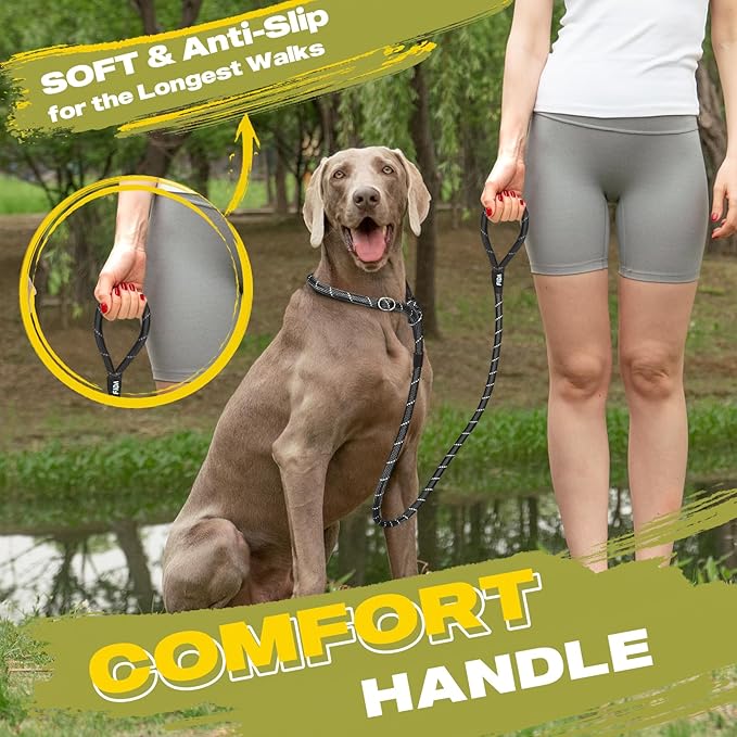 Fida Durable Slip Lead Dog Leash, 6 FT x 1/2" Heavy Duty Dog Loop Leashes, Comfortable Strong Rope Slip Leash for Large Medium Dogs, No Pull Pet Training Lead with Highly Reflective(1/2", Black)